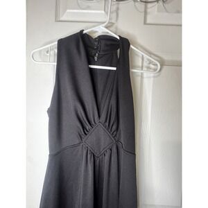 Vintage Joseph Magnin Black Halter Maxi Dress 70s Disco Deep V Glam Size 11